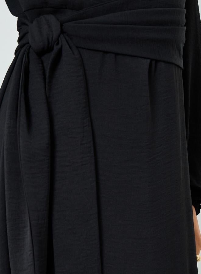 Take Two Black Pleated Detail Balloon Sleeve Maxi Dress - Image 4